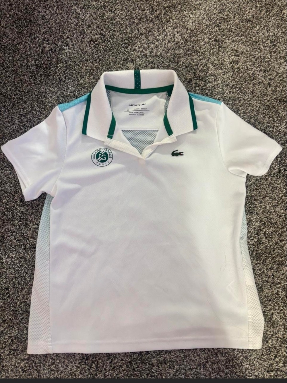 Lacoste White Kids Polo with Green Trim and Tennis Patch